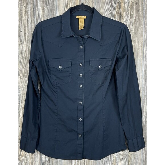 Wrangler Ladies Retro Western Button Down Black  Shirt Peak Snap Cowgirl Size S - Picture 1 of 12
